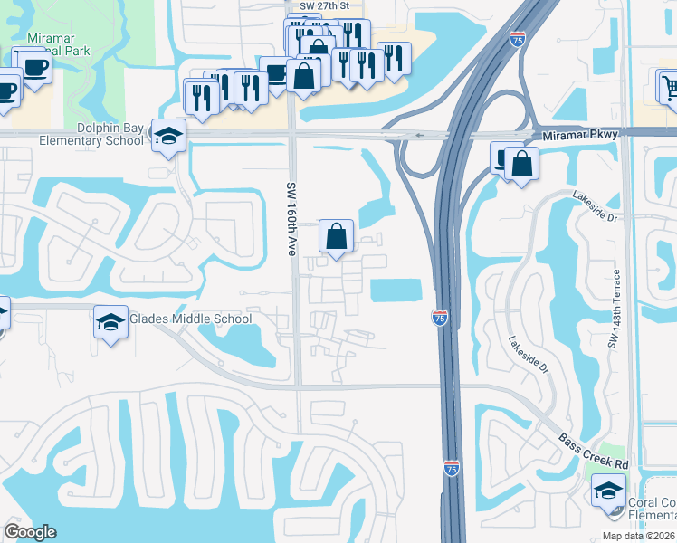 map of restaurants, bars, coffee shops, grocery stores, and more near 15786 Southwest 40th Street in Miramar