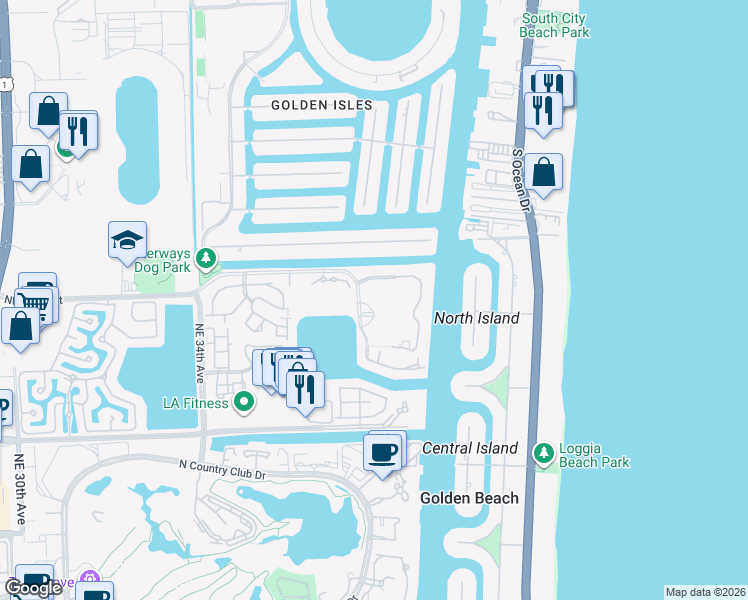 map of restaurants, bars, coffee shops, grocery stores, and more near in Aventura