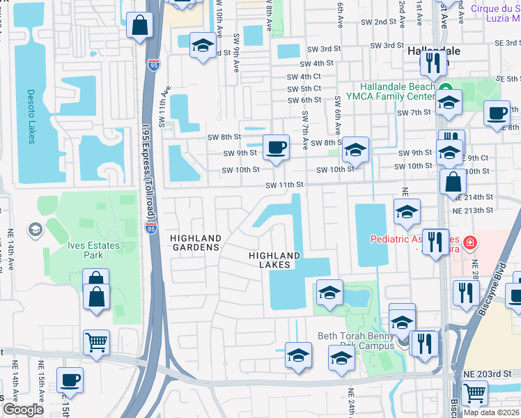 map of restaurants, bars, coffee shops, grocery stores, and more near 2151 Northeast 212th Street in Miami