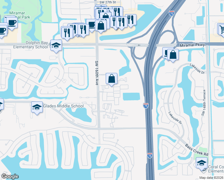 map of restaurants, bars, coffee shops, grocery stores, and more near 15786 Southwest 40th Street in Miramar