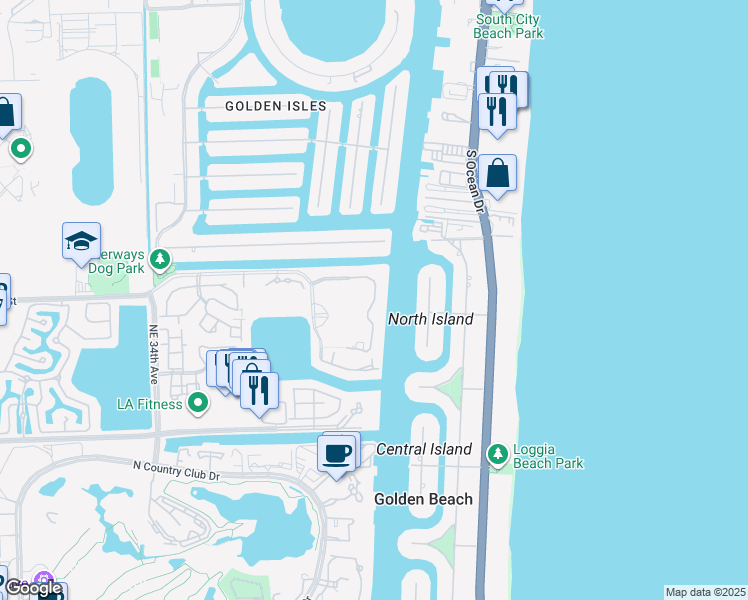 map of restaurants, bars, coffee shops, grocery stores, and more near 21105 Northeast 38th Avenue in Miami