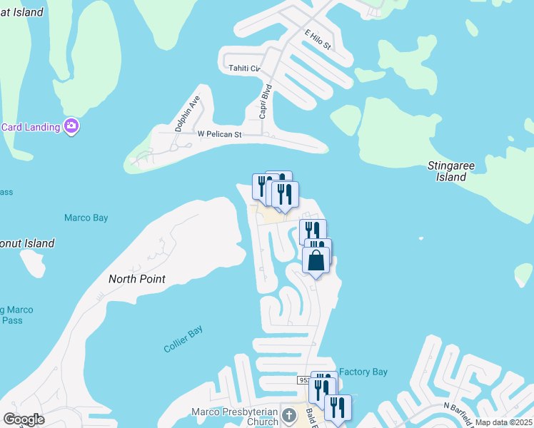 map of restaurants, bars, coffee shops, grocery stores, and more near 210 Royal Palm Drive in Marco Island