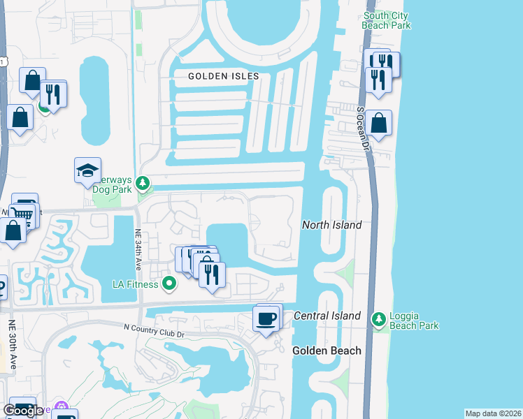 map of restaurants, bars, coffee shops, grocery stores, and more near in Aventura