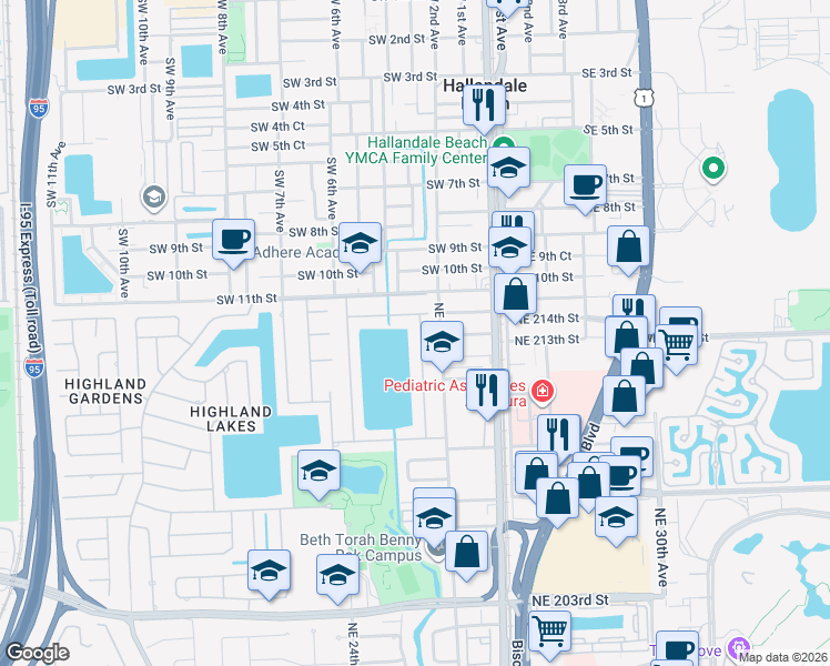 map of restaurants, bars, coffee shops, grocery stores, and more near 21300 Northeast 25th Court in Miami