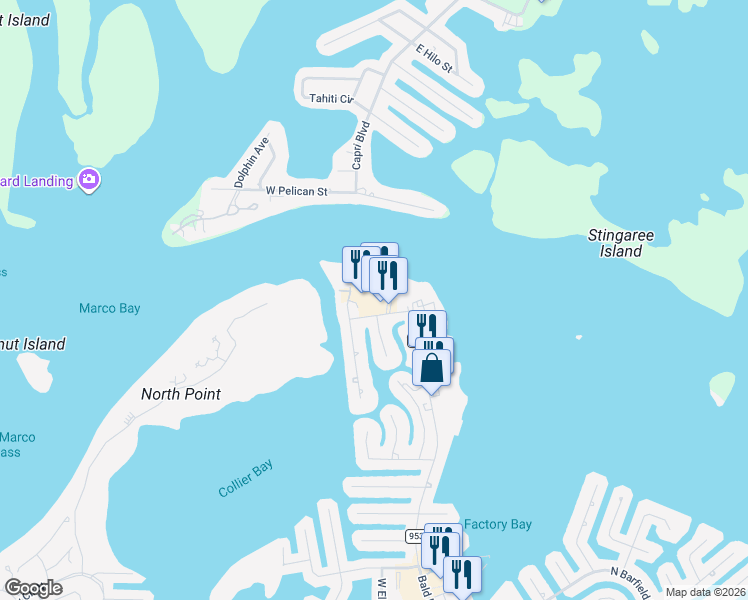 map of restaurants, bars, coffee shops, grocery stores, and more near 210 Royal Palm Drive in Marco Island