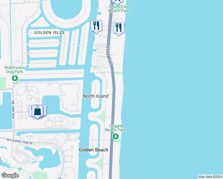map of restaurants, bars, coffee shops, grocery stores, and more near 600 Ocean Boulevard in Golden Beach
