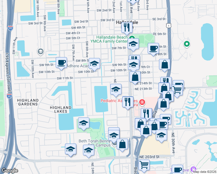 map of restaurants, bars, coffee shops, grocery stores, and more near 21300 Northeast 25th Court in Miami