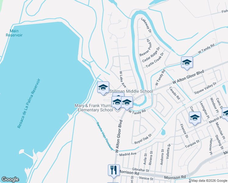 map of restaurants, bars, coffee shops, grocery stores, and more near 2065 Sunset Lake Drive in Brownsville