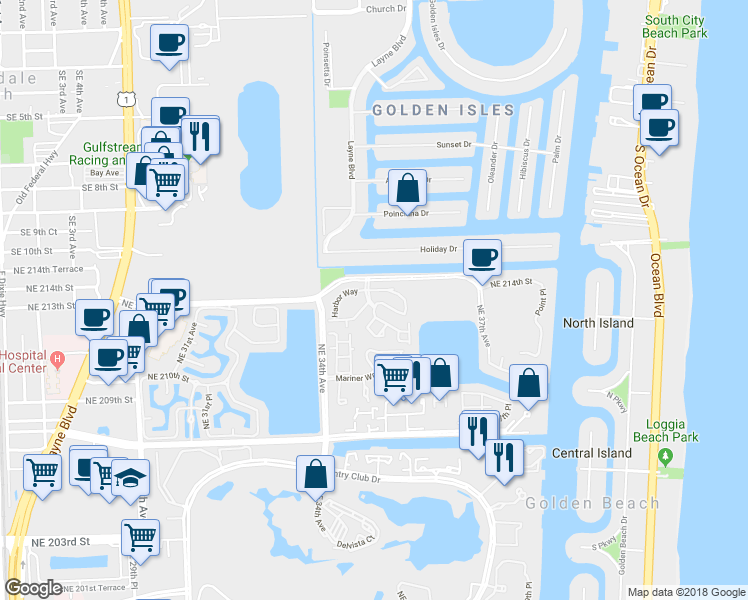 map of restaurants, bars, coffee shops, grocery stores, and more near 21375 Marina Cove Circle in Aventura