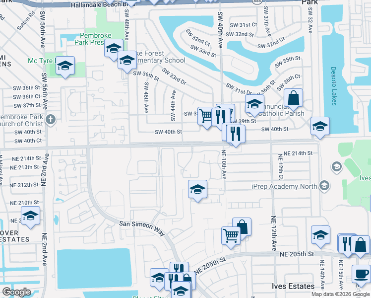map of restaurants, bars, coffee shops, grocery stores, and more near 21393 Northeast 8th Court in North Miami Beach
