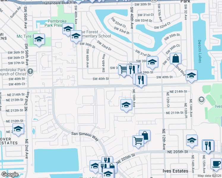 map of restaurants, bars, coffee shops, grocery stores, and more near 21393 Northeast 8th Court in North Miami Beach
