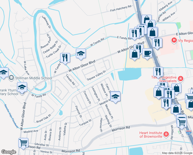map of restaurants, bars, coffee shops, grocery stores, and more near 2046 Athens Street in Brownsville