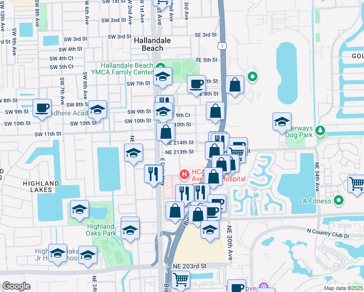 map of restaurants, bars, coffee shops, grocery stores, and more near 117 Northeast 213th Street in Aventura