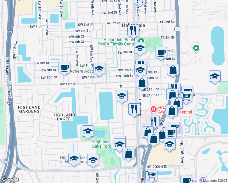 map of restaurants, bars, coffee shops, grocery stores, and more near 21300 Northeast 25th Court in Miami