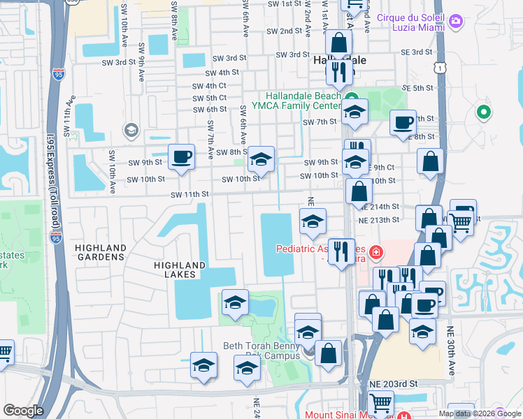 map of restaurants, bars, coffee shops, grocery stores, and more near 2470 Northeast 214th Street in Miami