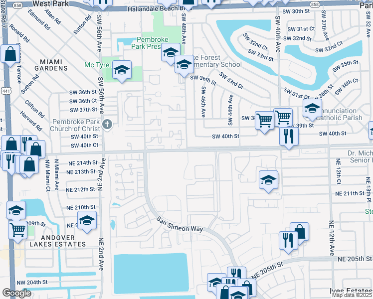 map of restaurants, bars, coffee shops, grocery stores, and more near 4005 Southwest 48th Avenue in West Park