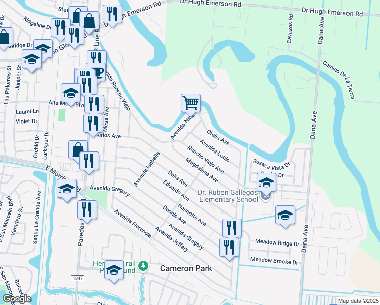 map of restaurants, bars, coffee shops, grocery stores, and more near 2310 Rancho Viejo Ave in Brownsville