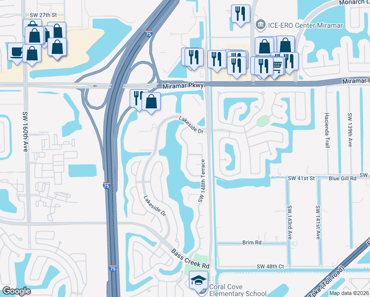 map of restaurants, bars, coffee shops, grocery stores, and more near 3780 Southwest 149th Terrace in Miramar