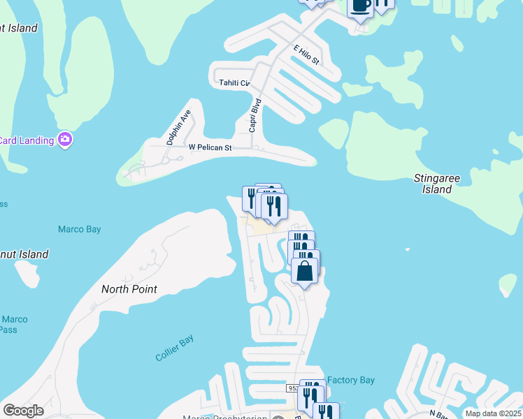 map of restaurants, bars, coffee shops, grocery stores, and more near 1215 Edington Place in Marco Island