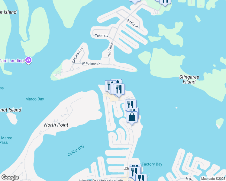 map of restaurants, bars, coffee shops, grocery stores, and more near 1215 Edington Place in Marco Island