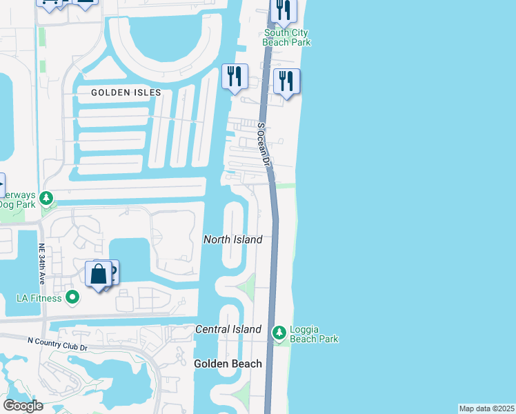 map of restaurants, bars, coffee shops, grocery stores, and more near 660 Golden Beach Drive in Golden Beach