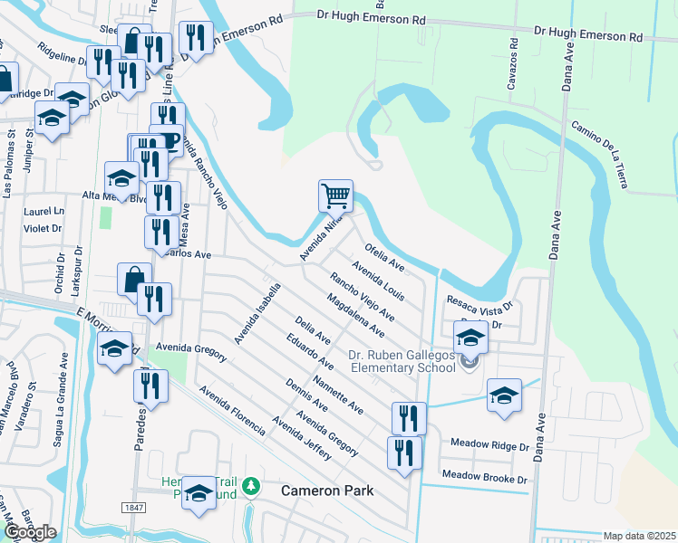 map of restaurants, bars, coffee shops, grocery stores, and more near 2310 Rancho Viejo Avenue in Brownsville