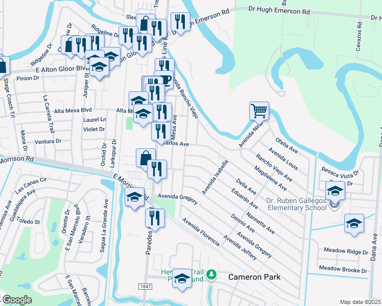 map of restaurants, bars, coffee shops, grocery stores, and more near 2106 Delia Avenue in Brownsville