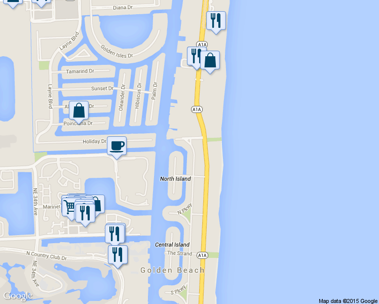 map of restaurants, bars, coffee shops, grocery stores, and more near 660 Golden Beach Drive in Golden Beach