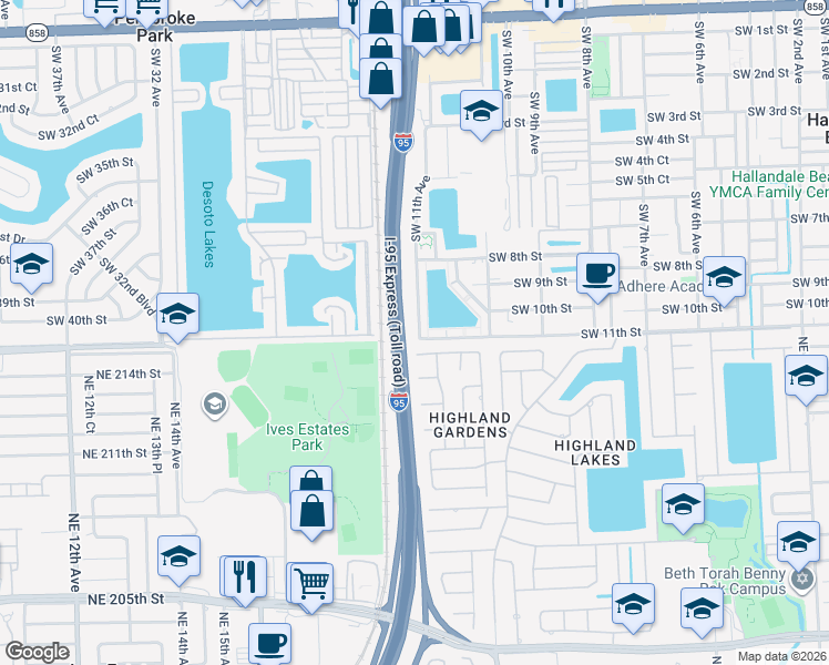map of restaurants, bars, coffee shops, grocery stores, and more near 6 Southwest 11th Street in Hallandale Beach