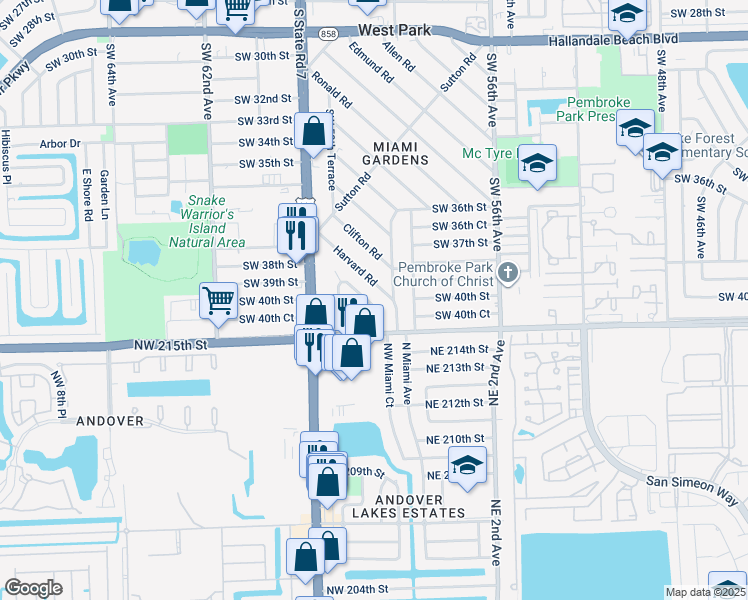 map of restaurants, bars, coffee shops, grocery stores, and more near 4001 Southwest 59th Avenue in West Park