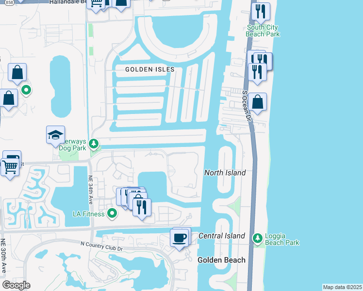 map of restaurants, bars, coffee shops, grocery stores, and more near 3751 Northeast 214th Street in Miami