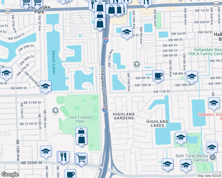 map of restaurants, bars, coffee shops, grocery stores, and more near 1015 Southwest 11th Avenue in Hallandale Beach