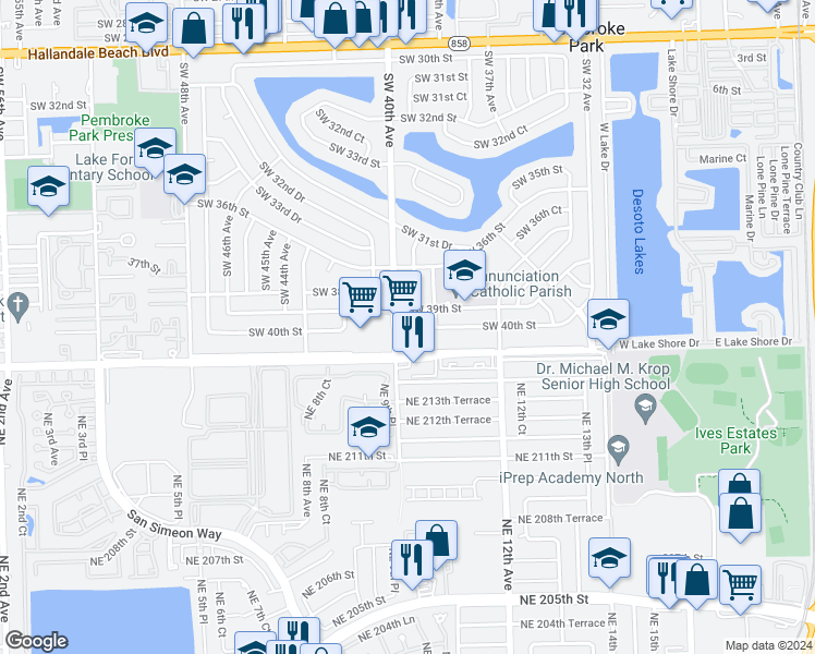 map of restaurants, bars, coffee shops, grocery stores, and more near in West Park