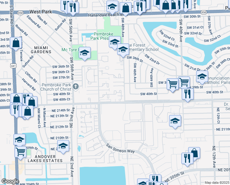map of restaurants, bars, coffee shops, grocery stores, and more near 4005 Southwest 48th Avenue in West Park
