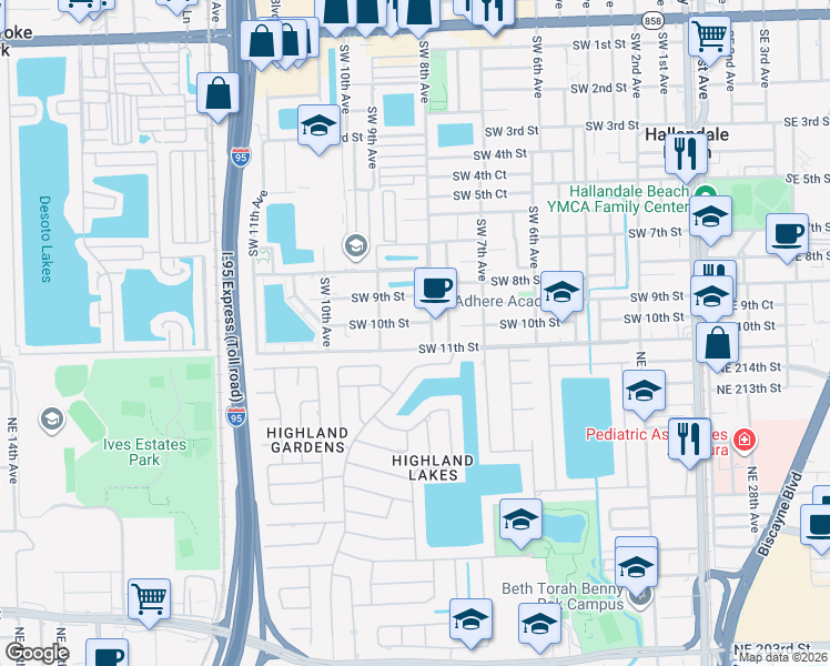 map of restaurants, bars, coffee shops, grocery stores, and more near in Hallandale Beach