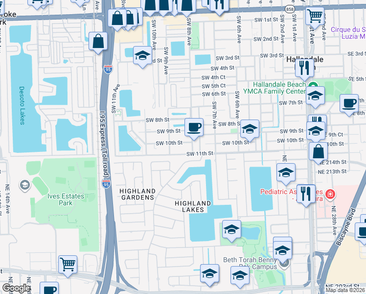 map of restaurants, bars, coffee shops, grocery stores, and more near in Hallandale Beach