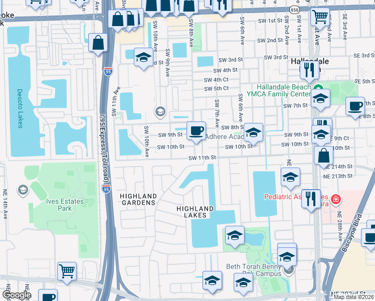 map of restaurants, bars, coffee shops, grocery stores, and more near in Hallandale Beach
