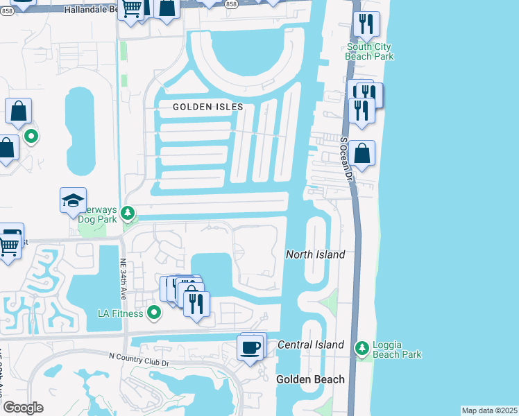 map of restaurants, bars, coffee shops, grocery stores, and more near 3751 Northeast 214th Street in Miami