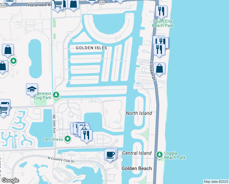 map of restaurants, bars, coffee shops, grocery stores, and more near 3751 Northeast 214th Street in Miami