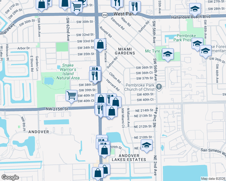 map of restaurants, bars, coffee shops, grocery stores, and more near 122 Clifton Road in West Park