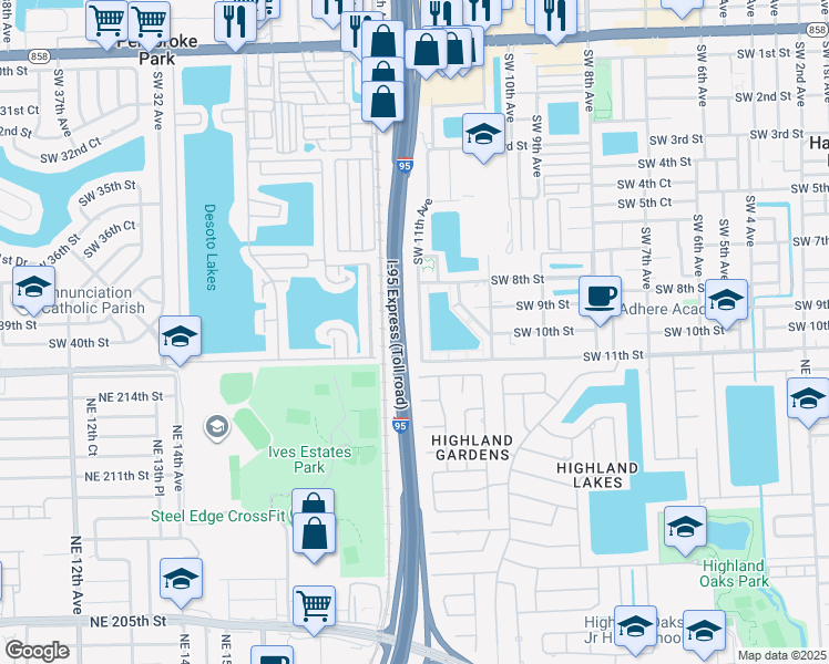 map of restaurants, bars, coffee shops, grocery stores, and more near 900 Southwest 11th Avenue in Hallandale Beach