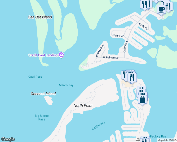 map of restaurants, bars, coffee shops, grocery stores, and more near 410 La Peninsula Boulevard in Naples
