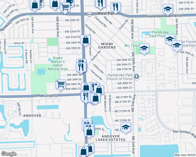 map of restaurants, bars, coffee shops, grocery stores, and more near 122 Clifton Road in West Park