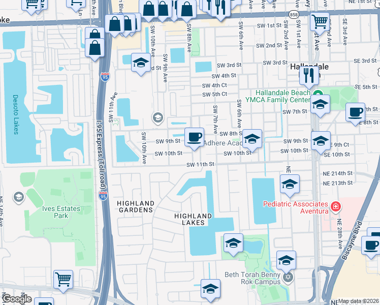 map of restaurants, bars, coffee shops, grocery stores, and more near 906 Southwest 8th Avenue in Hallandale Beach