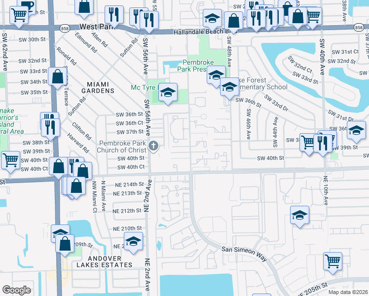 map of restaurants, bars, coffee shops, grocery stores, and more near 3804 Southwest 52nd Avenue in Hollywood