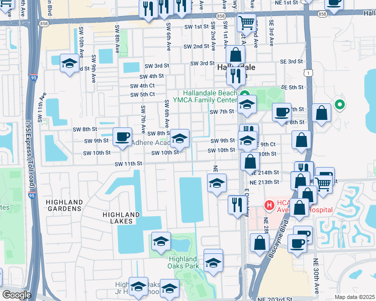 map of restaurants, bars, coffee shops, grocery stores, and more near 905 Southwest 4th Terrace in Hallandale Beach
