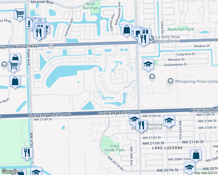 map of restaurants, bars, coffee shops, grocery stores, and more near 9198 36th Manor in Miramar