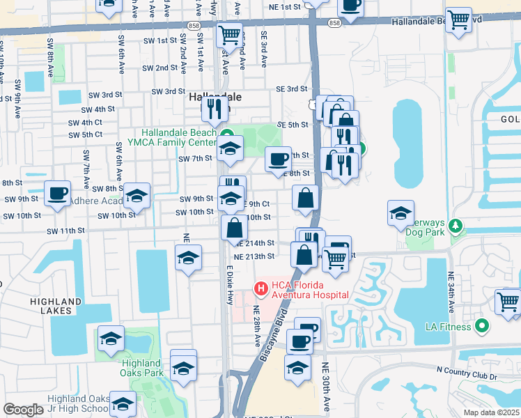 map of restaurants, bars, coffee shops, grocery stores, and more near 228 Southeast 9th Court in Hallandale Beach