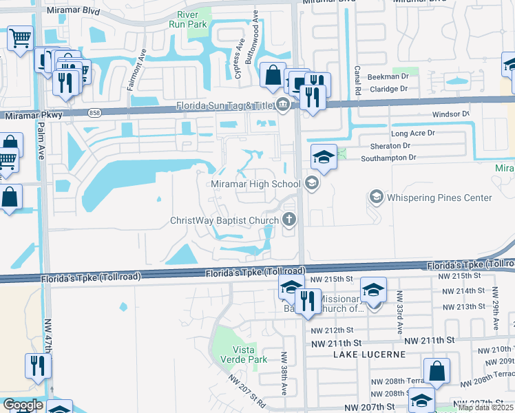 map of restaurants, bars, coffee shops, grocery stores, and more near 9076 36th Manor in Miramar