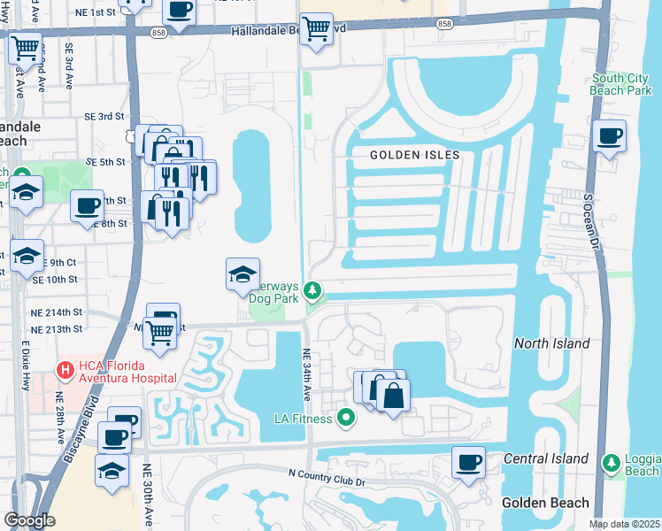 map of restaurants, bars, coffee shops, grocery stores, and more near 717 Layne Boulevard in Hallandale Beach